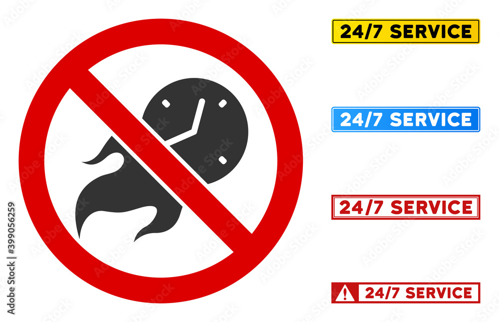 No Deadline sign with badges in rectangle frames. Illustration style is a flat iconic symbol inside red crossed circle on a white background. Simple No Deadline vector sign, designed for rules, No Deadline sign with badges in rectangle frames. Illustration style is a flat iconic symbol inside red crossed circle on a white background. Simple No Deadline vector sign, designed for rules,