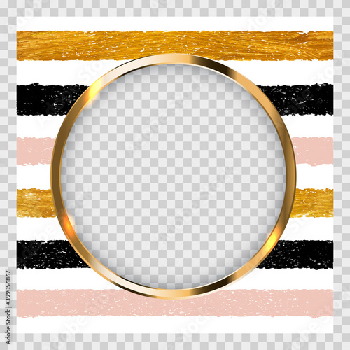 Invitation with Gold Paint Glittering Textured Art and Frame on Transparent Background Vector Ilustration EPS10. Square Template for social networks and messengers on transparent background