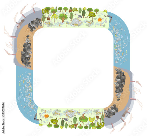 Environment pollution template. Factory with smoke coming out of chimneys