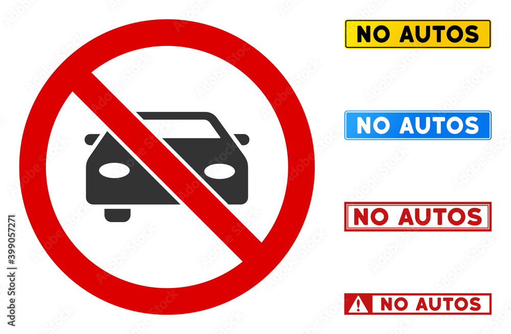 No Automobile sign with captions in rectangle frames. Illustration style is a flat iconic symbol inside red crossed circle on a white background. Simple No Automobile vector sign, designed for rules, No Automobile sign with captions in rectangle frames. Illustration style is a flat iconic symbol inside red crossed circle on a white background. Simple No Automobile vector sign, designed for rules,