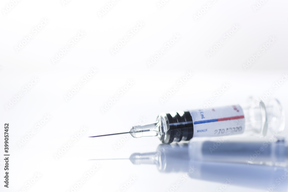 Influenza vaccine or other name 'flu shots' on a white background, close up, isolated Influenza vaccine or other name 'flu shots' on a white background, close up, isolated