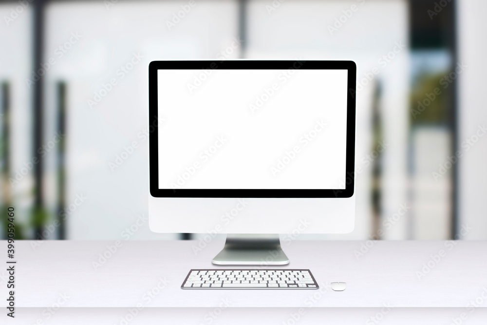 Computer monitor isolated on white screen on office style desk. Computer monitor isolated on white screen on office style desk.