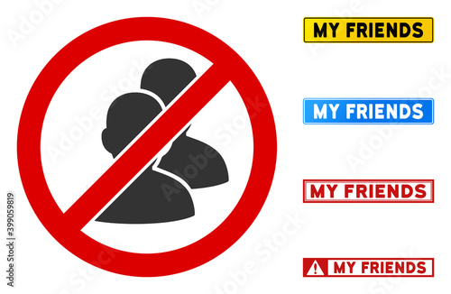 No Humans sign with messages in rectangular frames. Illustration style is a flat iconic symbol inside red crossed circle on a white background. Simple No Humans vector sign, designed for rules,