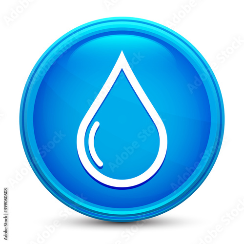 Water drop icon glass shiny blue round button isolated design vector illustration