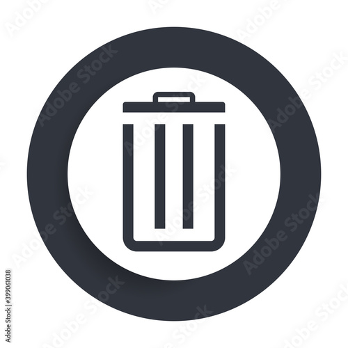 Bin icon flat vector round button clean black and white design concept isolated illustration
