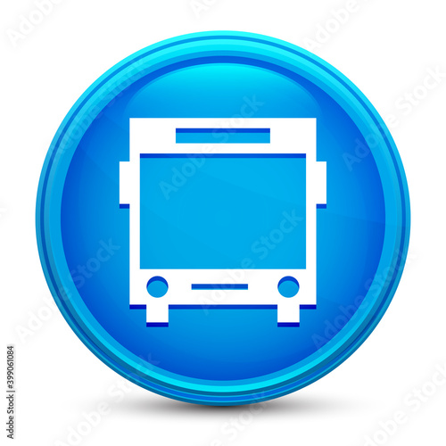 Bus icon glass shiny blue round button isolated design vector illustration