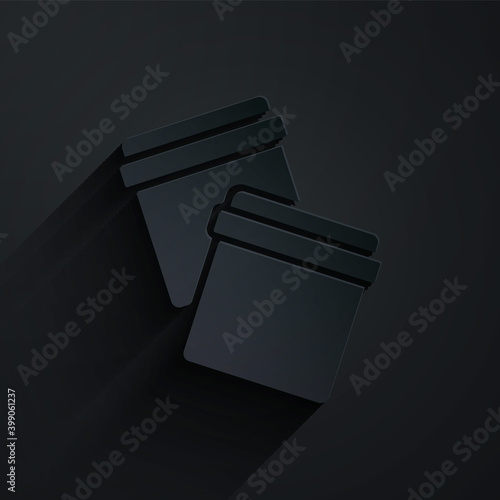 Paper cut Plastic bag with ziplock icon isolated on black background. Paper art style. Vector.