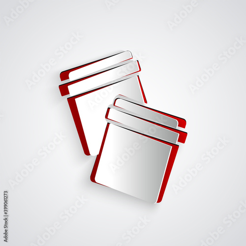 Paper cut Plastic bag with ziplock icon isolated on grey background. Paper art style. Vector.