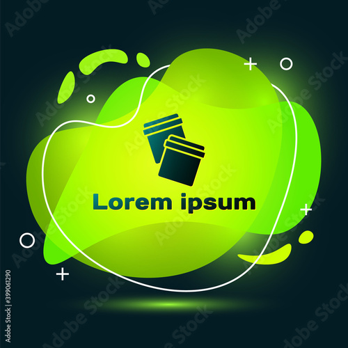 Black Plastic bag with ziplock icon isolated on black background. Abstract banner with liquid shapes. Vector.