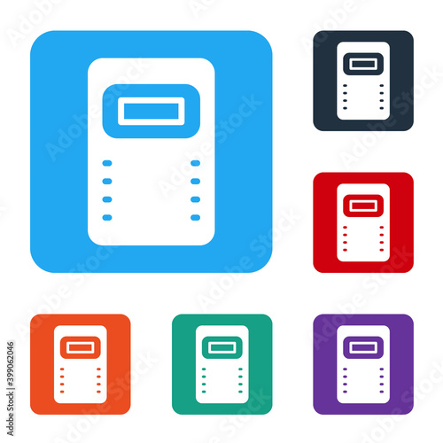 White Police assault shield icon isolated on white background. Set icons in color square buttons. Vector.