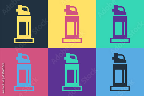 Pop art Pepper spray icon isolated on color background. OC gas. Capsicum self defense aerosol. Vector.