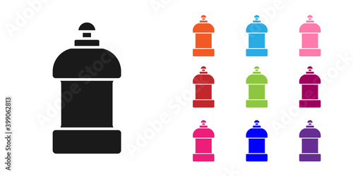 Black Plastic bottle for laundry detergent, bleach, dishwashing liquid or another cleaning agent icon isolated on white background. Set icons colorful. Vector.