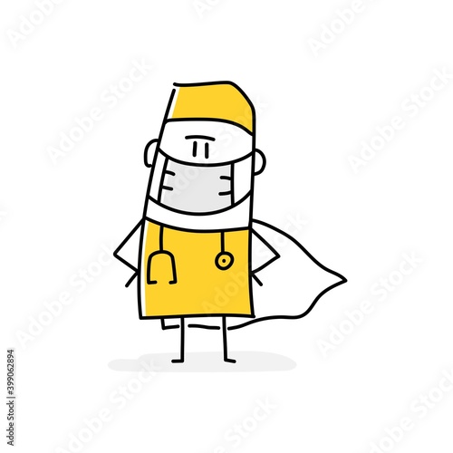 Super doctor wearing medical mask and cape.