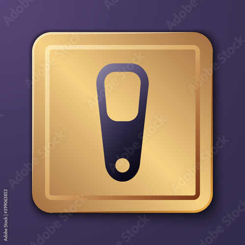 Purple Pumice for feet icon isolated on purple background. Foot cleaning. Skin beauty cosmetology leg care. Gold square button. Vector.