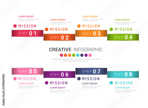 Infographic design template with numbers 8 option for Presentation infographic, Timeline infographics, steps or processes. Vector illustration. © auchara