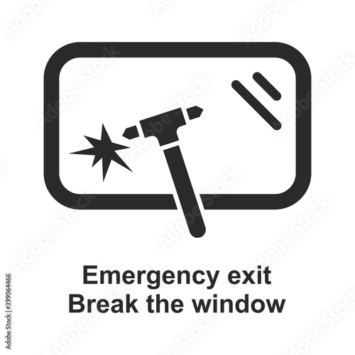 Emergency exit icon. Break the window. Break glass in case of emergency. Vector icon isolated on white background.