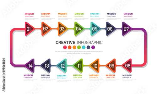 Presentation infographic template with 14 options, vector infographics design and marketing icons can be used for workflow layout, steps or processes. photo