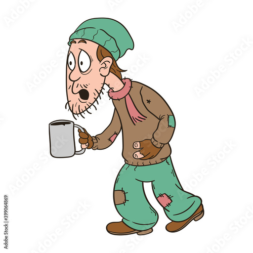 Man begging for money with a mug on the street because of pandemic effect, best for sticker or decoration with covid-19 pandemic themes