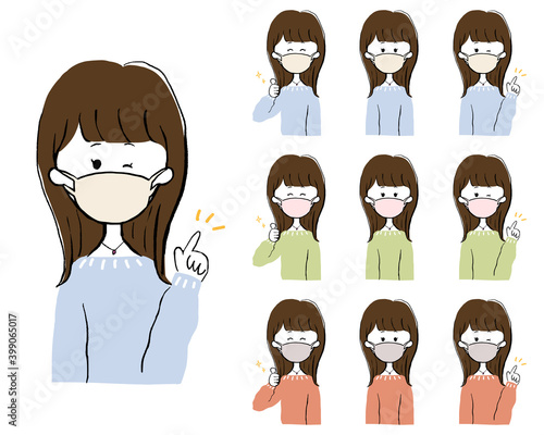 様々な色のマスク　かわいい女性　バリエーション
