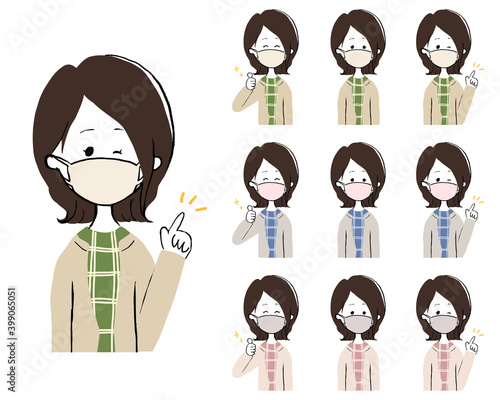 様々な色のマスク　かわいい女性　バリエーション