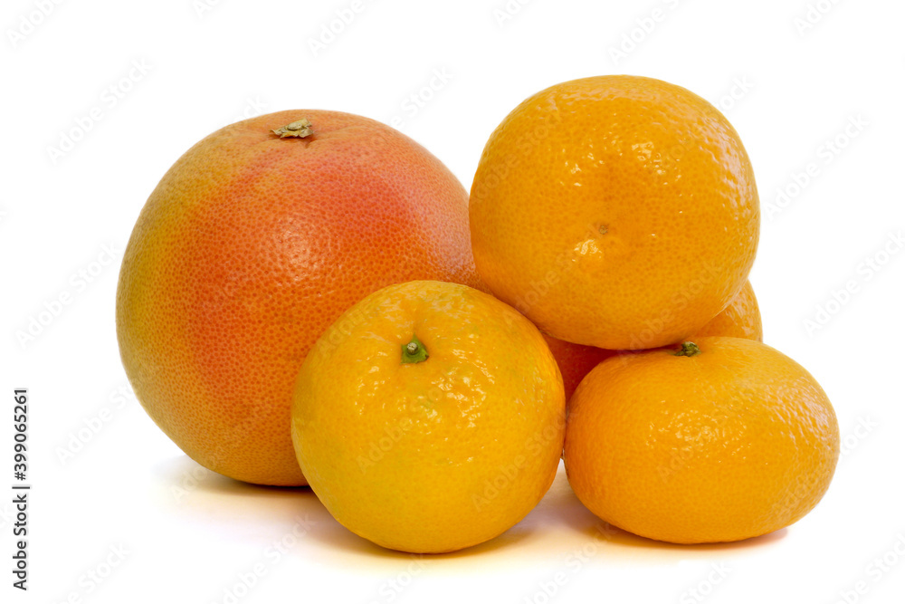 ripe tangerines and grapefruit on a white background ripe tangerines and grapefruit on a white background