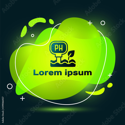 Black Soil ph testing icon isolated on black background. PH earth test. Abstract banner with liquid shapes. Vector.