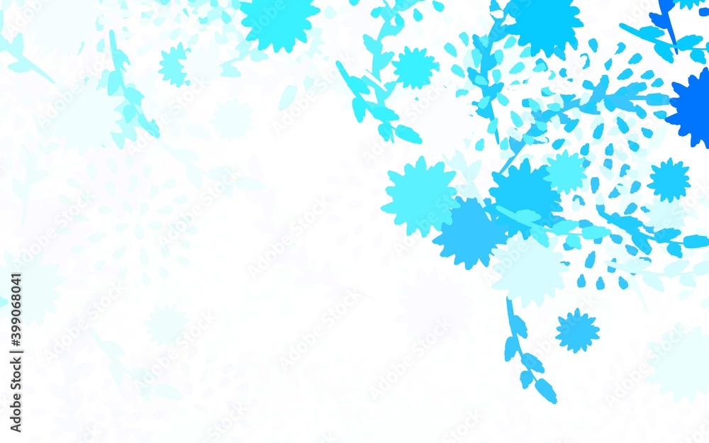 Light BLUE vector doodle texture with flowers, roses.