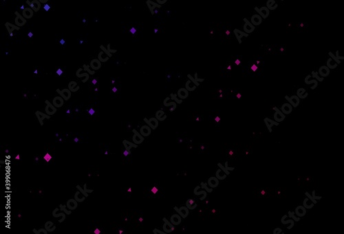 Dark purple vector background with triangles, circles, cubes.