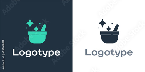 Logotype Witch cauldron icon isolated on white background. Happy Halloween party. Logo design template element. Vector.