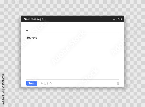 Blank email window. Mail page interface. Template email screen with mail message. Webpage for internet message. Vector illustration.