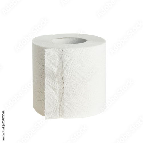 Isolated roll of white toilet paper