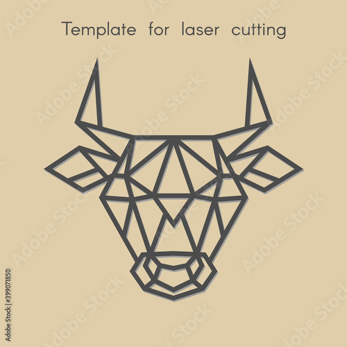 Template animal for laser cutting. Abstract geometriс head bull for cut. Stencil for decorative panel of wood, metal, paper. Vector illustration.