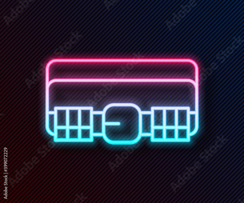 Glowing neon line Hunting cartridge belt with cartridges icon isolated on black background. Bandolier sign. Hunter equipment, armament. Vector.