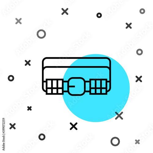 Black line Hunting cartridge belt with cartridges icon isolated on white background. Bandolier sign. Hunter equipment, armament. Random dynamic shapes. Vector.