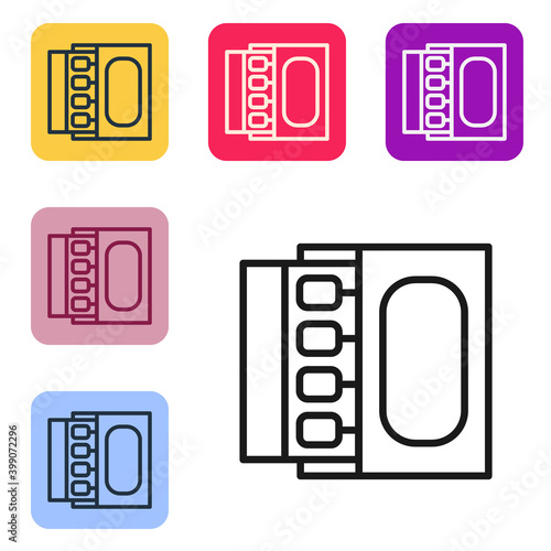 Black line Open matchbox and matches icon isolated on white background. Set icons in color square buttons. Vector.