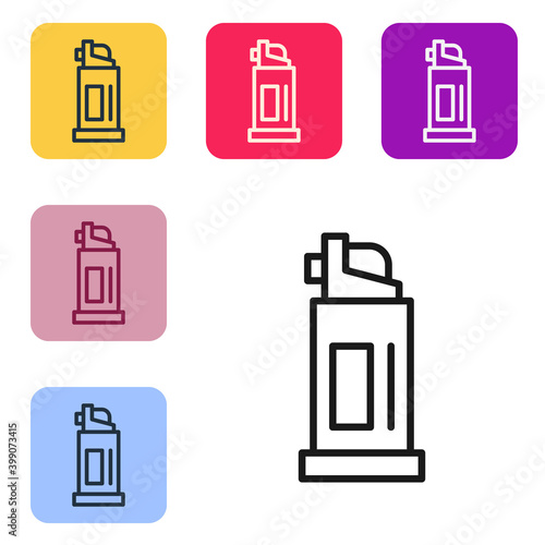Black line Pepper spray icon isolated on white background. OC gas. Capsicum self defense aerosol. Set icons in color square buttons. Vector.