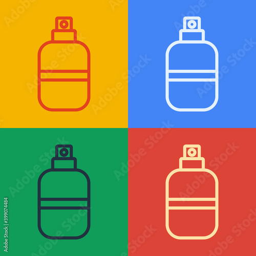 Pop art line Perfume icon isolated on color background. Vector.