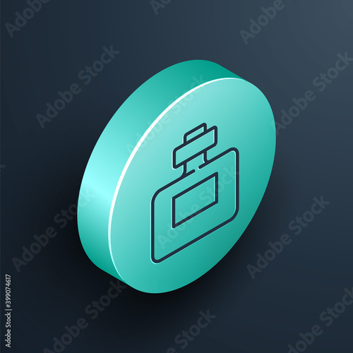 Isometric line Perfume icon isolated on black background. Turquoise circle button. Vector.