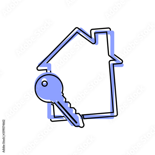 Vector icon of house key on cartoon style on white isolated background.