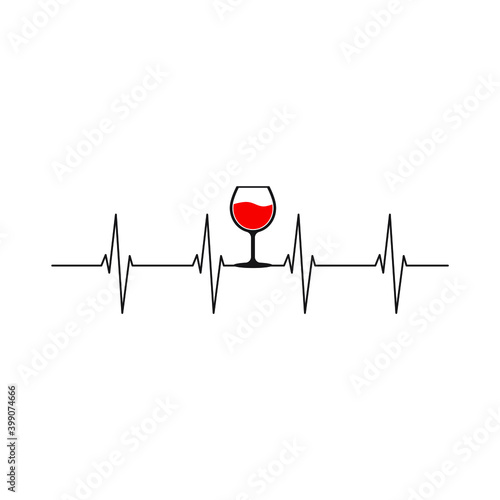 Red Wine Glass Heartbeat vector illustration