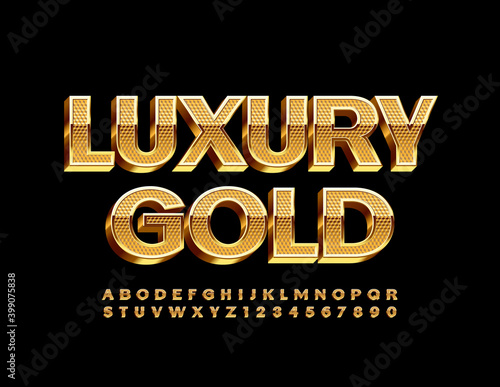 Vector Luxury Gold Alphabet set. Textured premium Font. 3D elite Letters and Numbers
