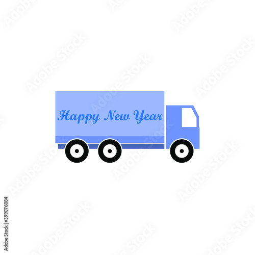 truck with the inscription Happy New Year, New Year mood vector illustration 
