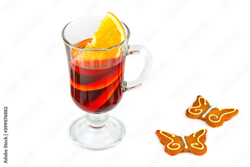 Christmas mulled red wine with spices and fruits isolated on a white background. Christmas mulled red wine with spices and fruits isolated on a white background.