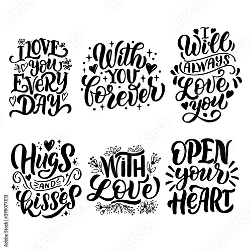 Hand drawn lettering composition for valentines day. For the design of postcards, posters, banners, prints for t-shirts, mugs, pillows, notebook covers