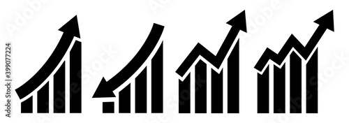 Vector growing graph icon set. Progress bar symbol. Bar diagram. Growth success arrow icon. Growths chart collection – stock vector EPS 10