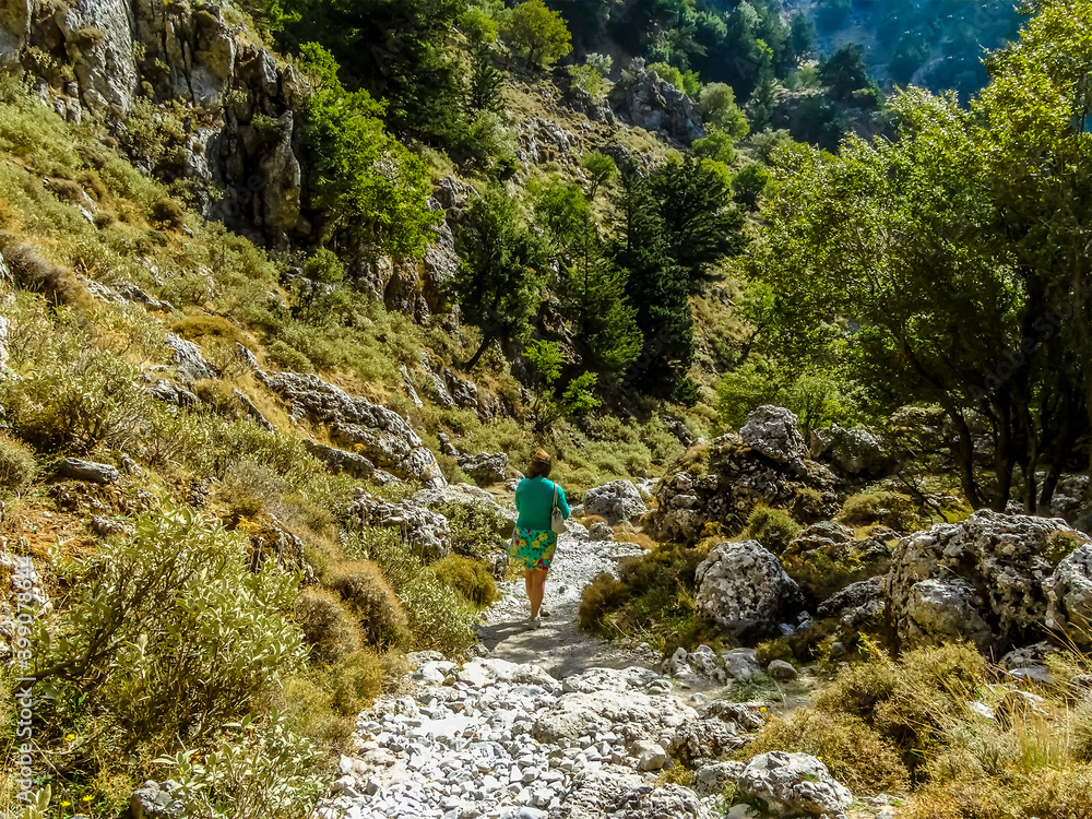 Approaching the deeper section of the Imbros Gorge near Chania, Crete on a bright sunny day