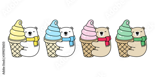 Bear vector polar bear ice cream cone icon logo teddy cartoon character pet symbol doodle illustration design