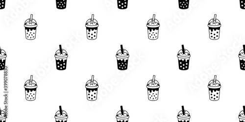 Boba tea seamless pattern vector bubble milk tea tile background scarf isolated repeat wallpaper doodle illustration design