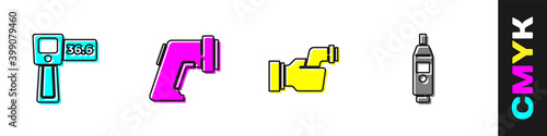 Set Digital thermometer, , Checking body temperature and icon. Vector.