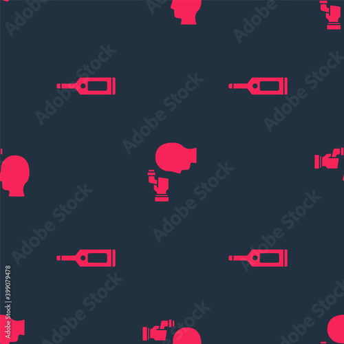 Set Digital thermometer and Checking body temperature on seamless pattern. Vector.